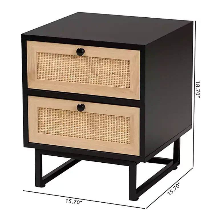 Kirklands Home Wood and Rattan 2-Drawer Nightstand Black