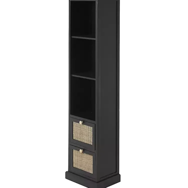 Kirklands Home Wood and Rattan 3-Tier Bookcase Black