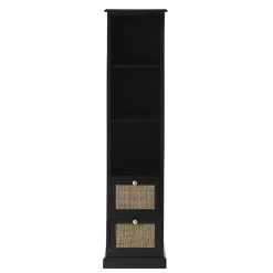 Kirklands Home Wood and Rattan 3-Tier Bookcase Black