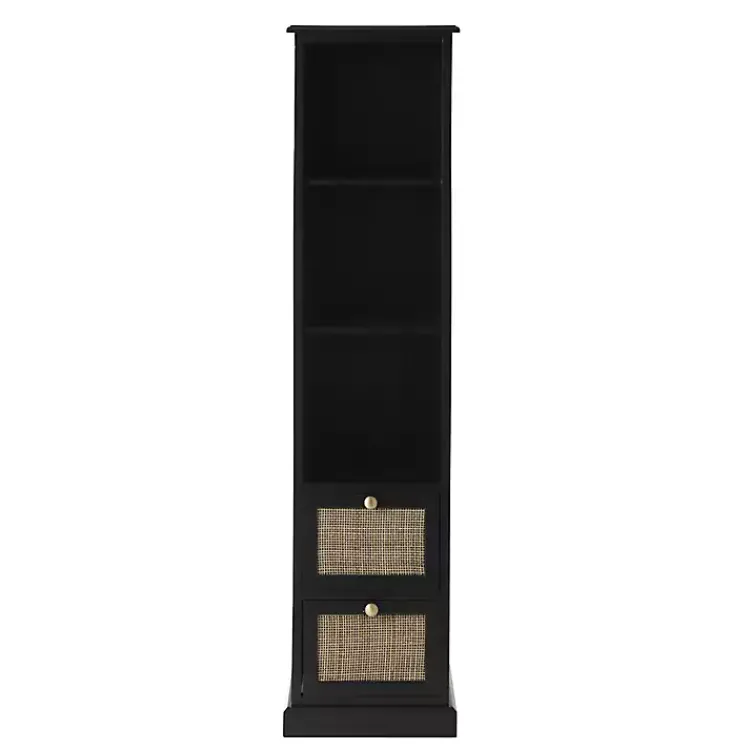 Kirklands Home Wood and Rattan 3-Tier Bookcase Black