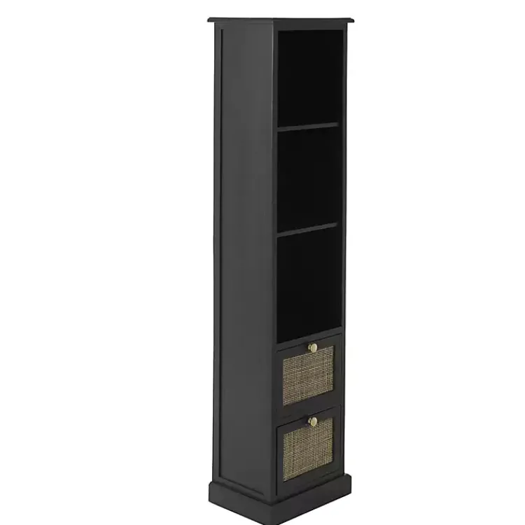 Kirklands Home Wood and Rattan 3-Tier Bookcase Black