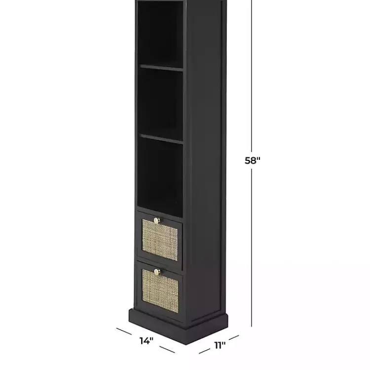 Kirklands Home Wood and Rattan 3-Tier Bookcase Black