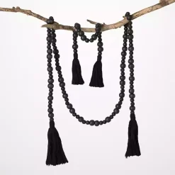 Decorative Accents>Kirklands Home Wood Beaded Tassel Garlands, Set of 2 Black