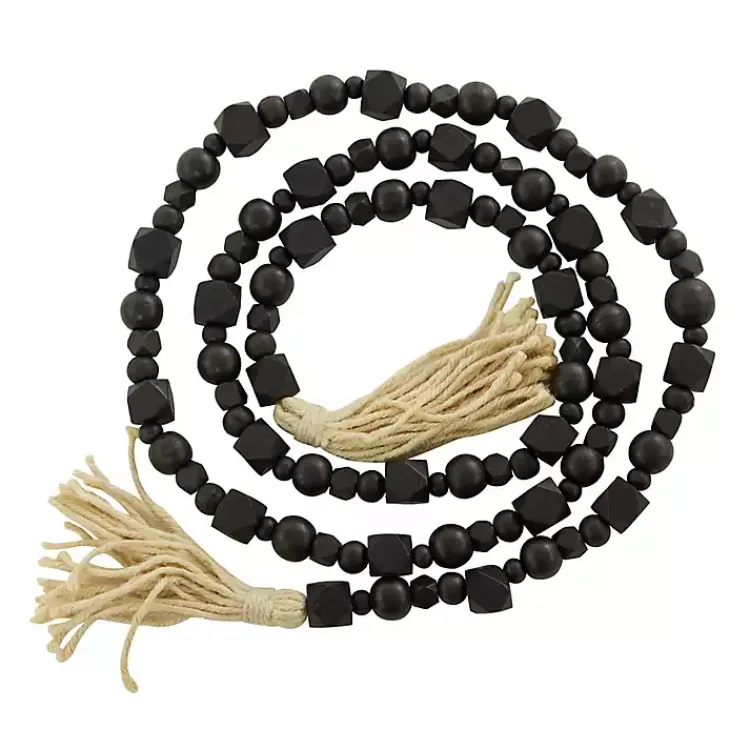 Decorative Accents>Kirklands Home Wood Beads Cream Tassel Garland Black