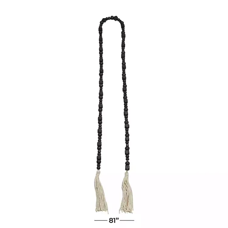 Decorative Accents>Kirklands Home Wood Beads Cream Tassel Garland Black