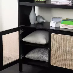 Kirklands Home Wood Cane Doors Bookshelf Black Hot