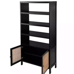 Kirklands Home Wood Cane Doors Bookshelf Black Hot