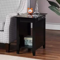 Kirklands Home Wood Charging Open Accent Table Black Discount