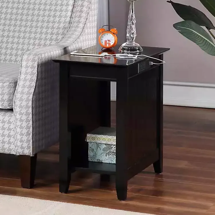 Kirklands Home Wood Charging Open Accent Table Black Discount