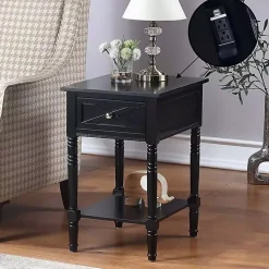 Kirklands Home Wood Charging Traditional Accent Table Black Clearance