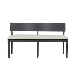 Kirklands Home Black Wood Cream Upholstered Bench White Sale