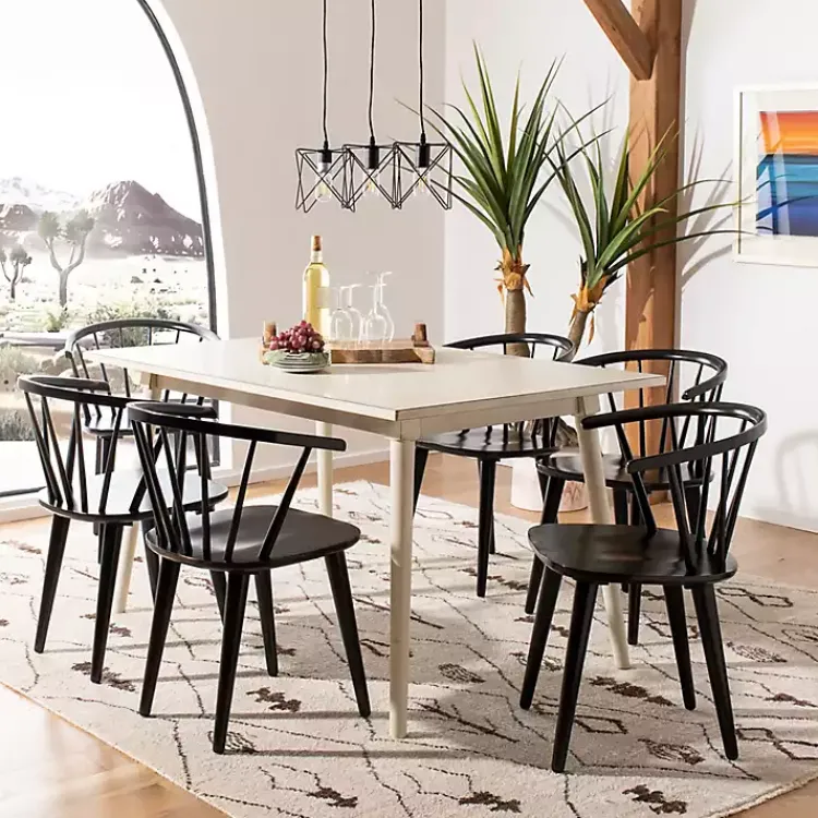 Kirklands Home Wood Curved Spindle Dining Chairs, Set of 2 Black Hot