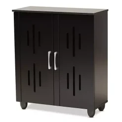 Kirklands Home Wood Cut-Out Shoe Storage Cabinet Black