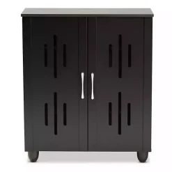 Kirklands Home Wood Cut-Out Shoe Storage Cabinet Black