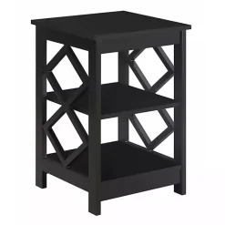 Kirklands Home Wood Diamond 2-Tier Accent Table Black Best