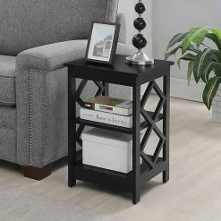 Kirklands Home Wood Diamond 2-Tier Accent Table Black Best
