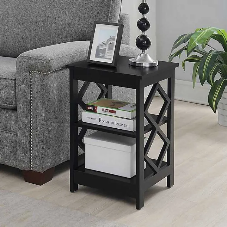 Kirklands Home Wood Diamond 2-Tier Accent Table Black Best