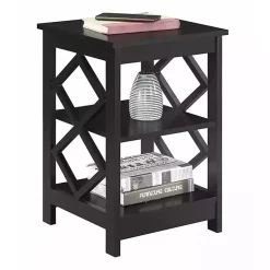 Kirklands Home Wood Diamond 2-Tier Accent Table Black Best