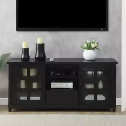 Kirklands Home Wood 2-Door Windowpane Media Cabinet Black Best