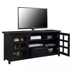 Kirklands Home Wood 2-Door Windowpane Media Cabinet Black Best