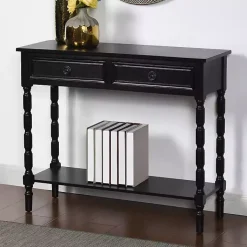 Kirklands Home Wood 2-Drawer Barrett Console Table Black Clearance