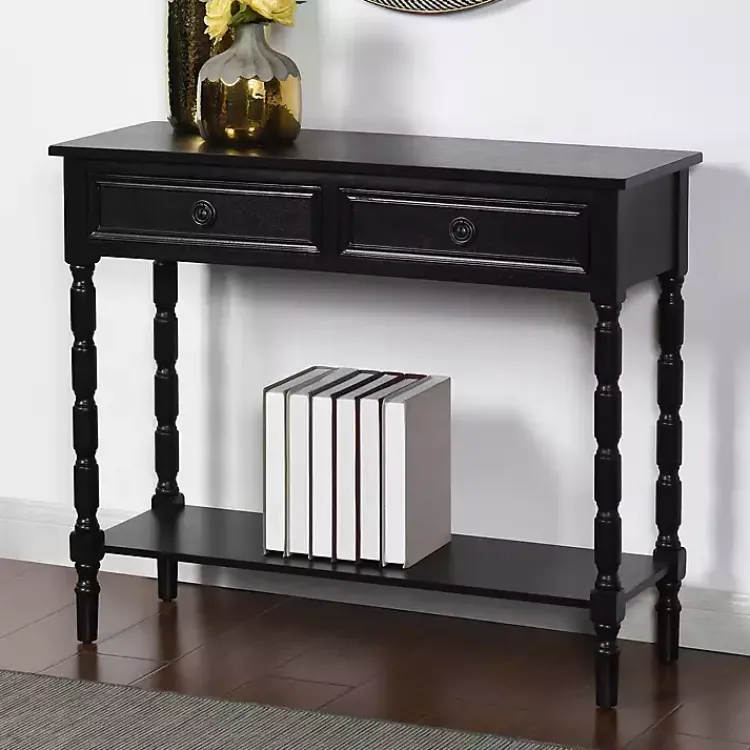 Kirklands Home Wood 2-Drawer Barrett Console Table Black Clearance