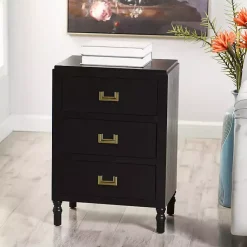 Kirklands Home Wood 3-Drawer Layla Nightstand Black Outlet