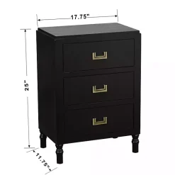 Kirklands Home Wood 3-Drawer Layla Nightstand Black Outlet