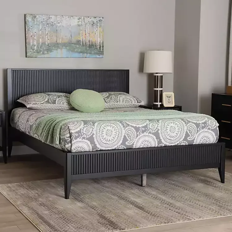 Kirklands Home Wood Fluted Headboard Primrose King Bed Black Hot