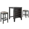 Kirklands Home Black Wood Linen 3-pc. USB Island and Stool Set Hot