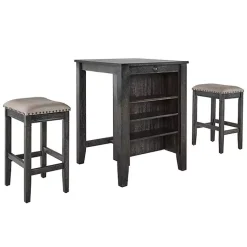 Kirklands Home Black Wood Linen 3-pc. USB Island and Stool Set Hot