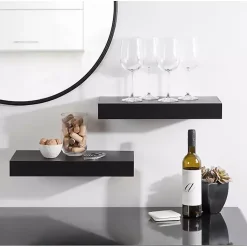 Kirklands Home Black Wood 2-pc. Floating Shelves, 18 in. New