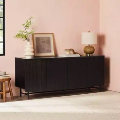 Kirklands Home Wood Scandinavian 4-Door Sideboard Black Hot