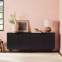 Kirklands Home Wood Scandinavian 4-Door Sideboard Black Hot