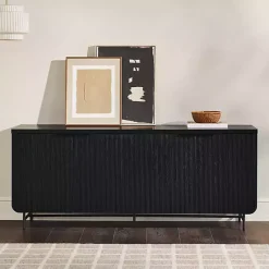 Kirklands Home Wood Scandinavian 4-Door Sideboard Black Hot