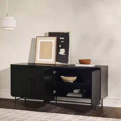 Kirklands Home Wood Scandinavian 4-Door Sideboard Black Hot