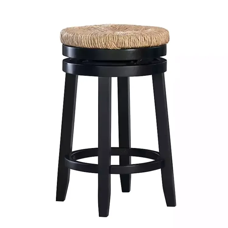 Kirklands Home Black Wood Seagrass Seat Swivel Counter Stool Tan Outlet