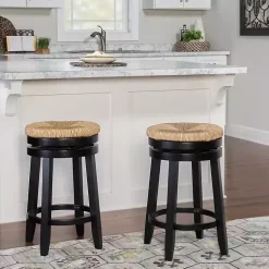 Kirklands Home Black Wood Seagrass Seat Swivel Counter Stool Tan Outlet