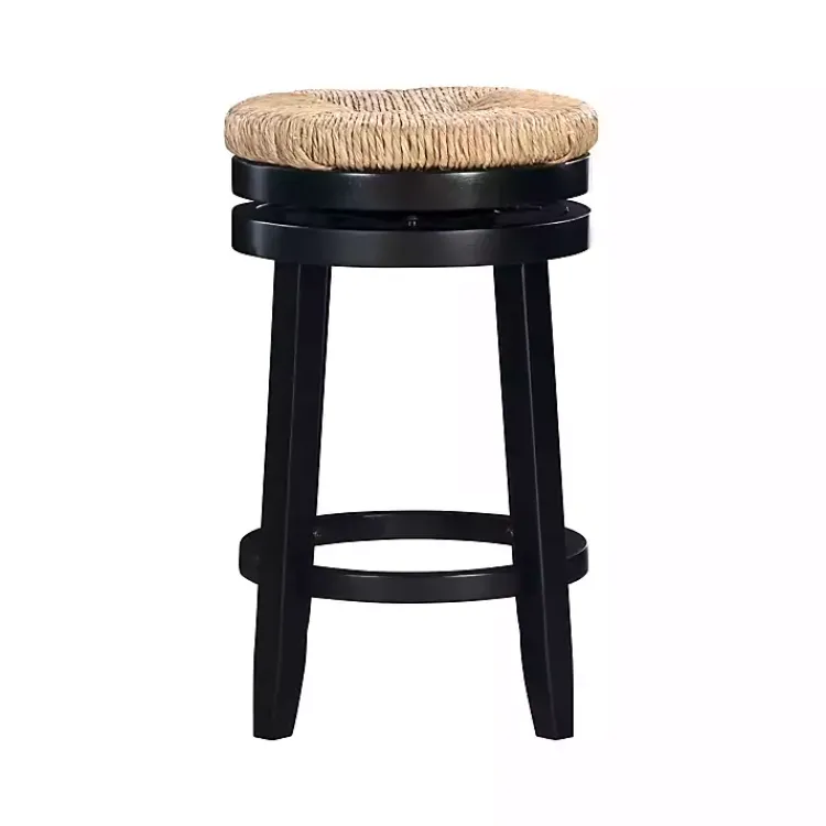Kirklands Home Black Wood Seagrass Seat Swivel Counter Stool Tan Outlet
