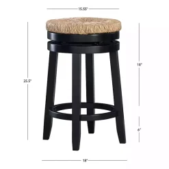 Kirklands Home Black Wood Seagrass Seat Swivel Counter Stool Tan Outlet