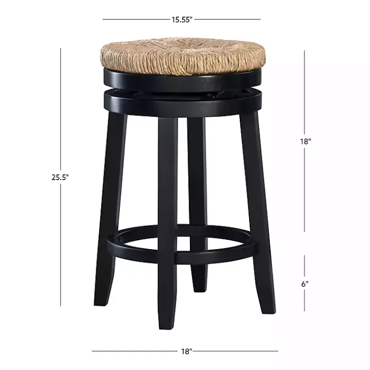 Kirklands Home Black Wood Seagrass Seat Swivel Counter Stool Tan Outlet