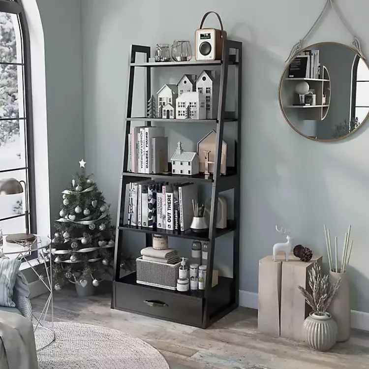 Kirklands Home Wood 5-Shelf Leaning Bookshelf Black Online