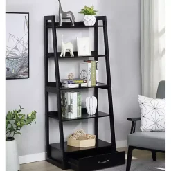 Kirklands Home Wood 5-Shelf Leaning Bookshelf Black Online