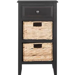 Kirklands Home Wood Side Table with Baskets Black Discount