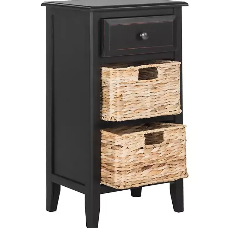 Kirklands Home Wood Side Table with Baskets Black Discount
