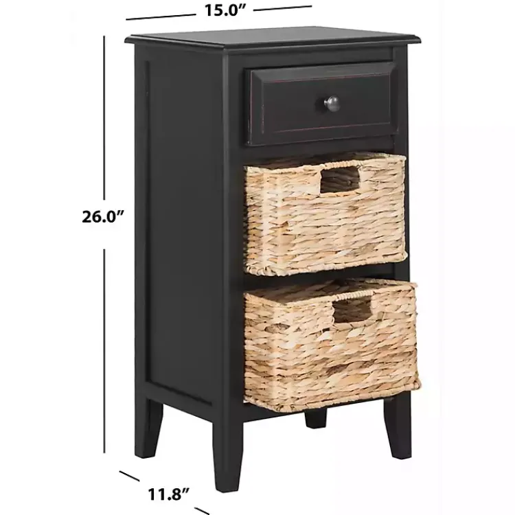 Kirklands Home Wood Side Table with Baskets Black Discount