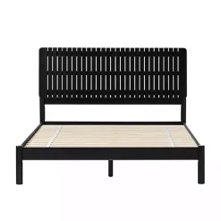 Kirklands Home Wood Slatted Mid-Century Modern Queen Bed Black Best