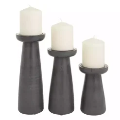 Candle Holders>Kirklands Home Wood Tapered 3-pc. Pillar Candle Holder Set Black