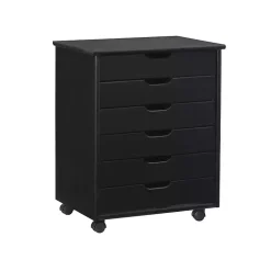 Kirklands Home Wood Wide 6-Drawer Cary Storage Cart Black