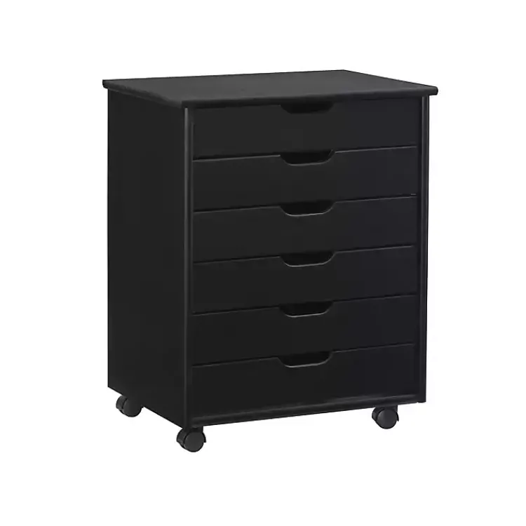 Kirklands Home Wood Wide 6-Drawer Cary Storage Cart Black